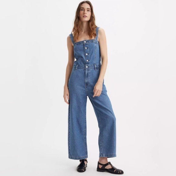 Levi’s Strauss Light Blue Denim Overalls Wide Leg Jumpsuit XS - Picture 2 of 8